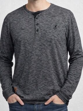 Kangol Henley Shirt Mens Size XL Gray Heathered Preppy Soft Long Sleeve